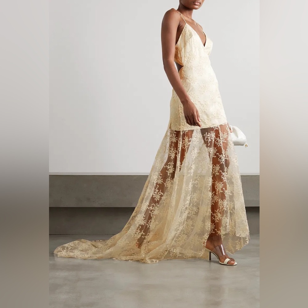 Rotate Birger Christensen Miley Cutout Embroidered Lace And Satin Gown Size US2